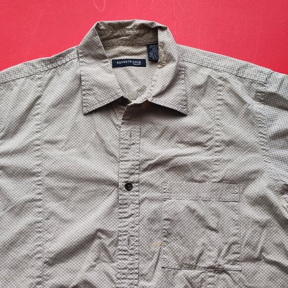 Kenneth Cole short sleeve button down casual shirt grey checkered men's size M - Picture 2 of 7